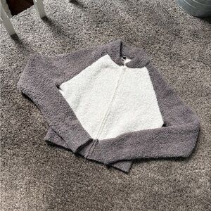 SKIMS Two-Tone Fuzzy Zip Crop Top in Gray and White Size S/M NWOT